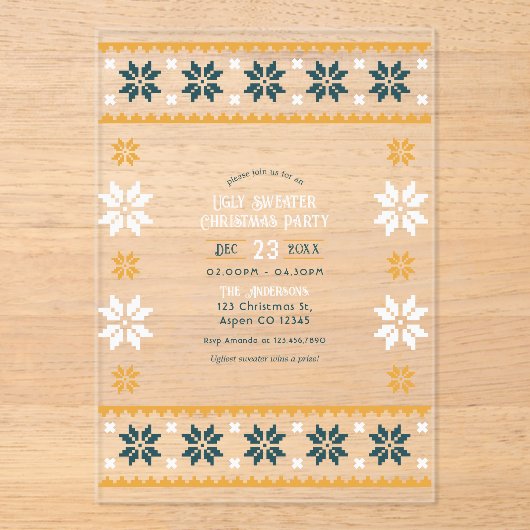 Nordic Night Ugly Sweater Christmas Party Acryl Uitnodigingen (Voorkant)