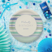 Nordic Pastel Stripes Pattern Birthday Papieren Bordje (Feest)