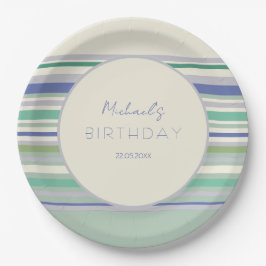 Nordic Pastel Stripes Pattern Birthday Papieren Bordje