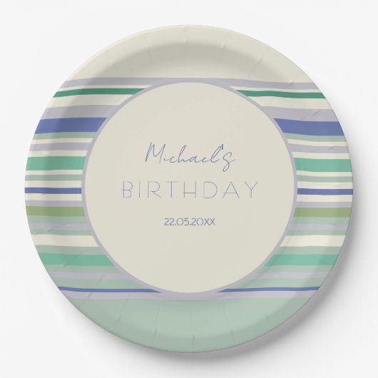 Nordic Pastel Stripes Pattern Birthday Papieren Bordje (Voorkant)