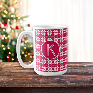 Nordic Pattern Crimson Red Gepersonaliseerd Monogr Koffiemok
