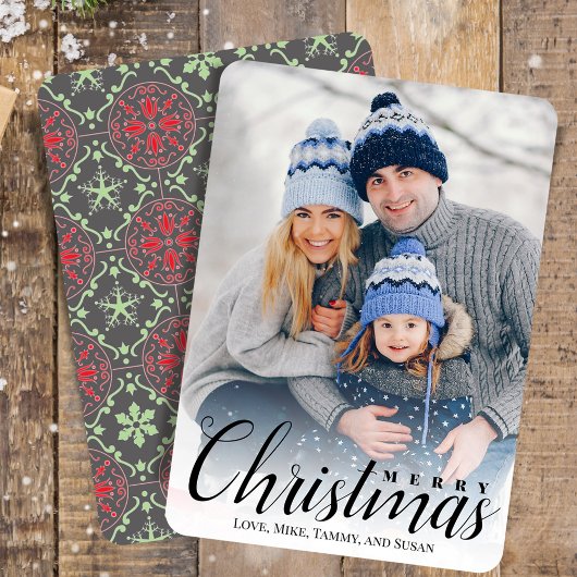 Nordic Pattern Multi Holiday Photo Card in grijs Feestdagenkaart