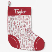 Nordic Pattern Personalized Red White Christmas Kleine Kerstsok (Voorkant)