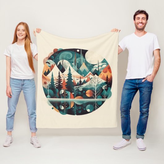 Nordic Pines & Peaks, op maat Fleece Deken (In situ)