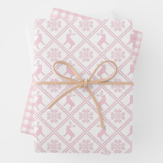 Nordic Polka Dots Plaid Baby Roze Kerstmis Inpakpapier Vel (In situ)