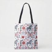 Nordic Pony Floral Pattern in Grey and Red Tote Bag (Voorkant)