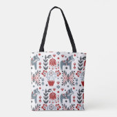 Nordic Pony Floral Pattern in Grey and Red Tote Bag (Achterkant)