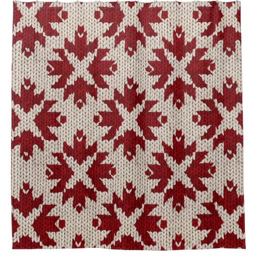 Nordic Red and White Knit Pattern – Classic Winter Douchegordijn (Voorkant)