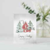 Nordic Red Barn Snowflakes Pine Forest Kerstmis Feestdagenkaart (Staand voorkant)