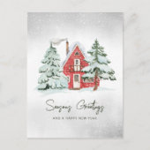 Nordic Red Barn Snowflakes Pine Forest Kerstmis Feestdagenkaart (Voorkant)