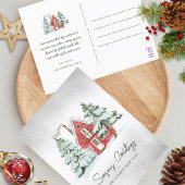 Nordic Red Barn Snowflakes Pine Forest Kerstmis Feestdagenkaart