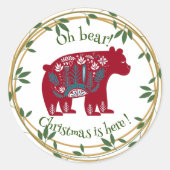 Nordic Red Beer Groene krans Kerstmiscitaat Ronde Sticker (Voorkant)