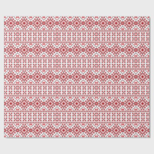 Nordic Red Black White Isle Art Pattern Cadeaupapier (Vlak)