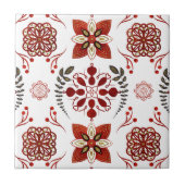 Nordic Red Blue Floral Pattern Grafisch Tegeltje (Voorkant)