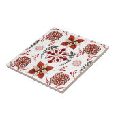 Nordic Red Blue Floral Pattern Grafisch Tegeltje (Zijkant)