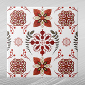 Nordic Red Blue Floral Pattern Grafisch Tegeltje