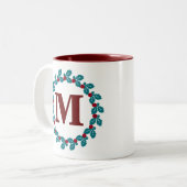 Nordic Red Blue Holiday Wreatmonogram Initiaal Tweekleurige Koffiemok (Voorkant links)