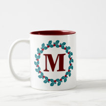 Nordic Red Blue Holiday Wreatmonogram Initiaal