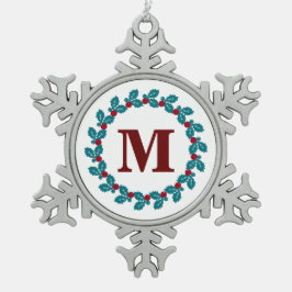 Nordic Red Blue  Wreatmonogram Tin Sneeuwvlok Ornament