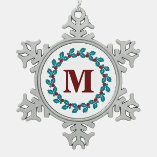 Nordic Red Blue  Wreatmonogram Tin Sneeuwvlok Ornament