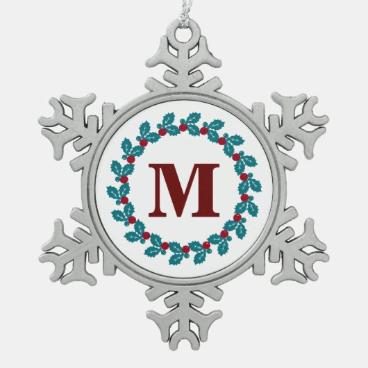 Nordic Red Blue  Wreatmonogram Tin Sneeuwvlok Ornament (Voorkant)