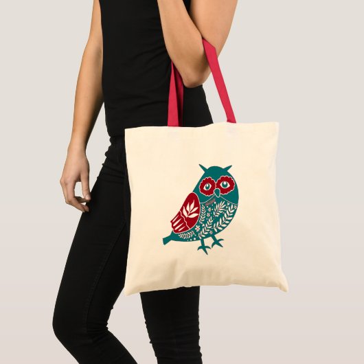 Nordic Red en Blue  Floral Owl Tote Bag (Voorkant (product))
