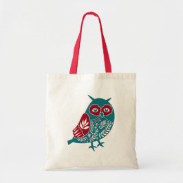 Nordic Red en Blue  Floral Owl Tote Bag