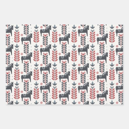 Nordic Red en Blue Winter Pattern Inpakpapier Vel (Voorkant 3)