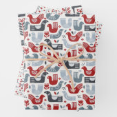 Nordic Red en Blue Winter Pattern Inpakpapier Vel (In situ)