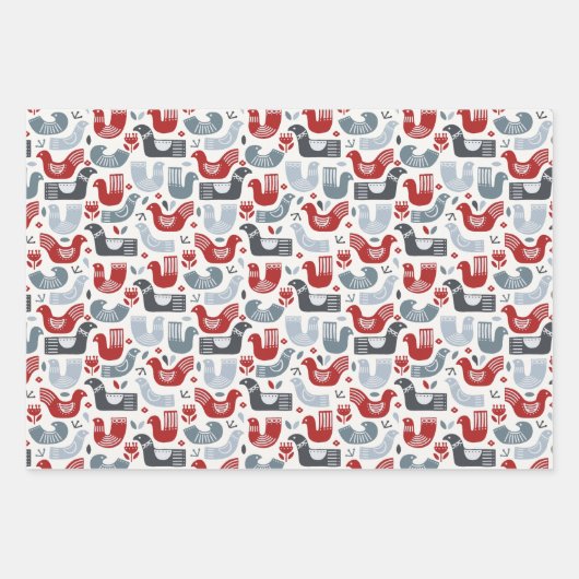 Nordic Red en Blue Winter Pattern Inpakpapier Vel (Voorkant)