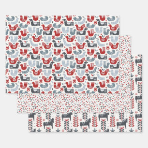 Nordic Red en Blue Winter Pattern Inpakpapier Vel