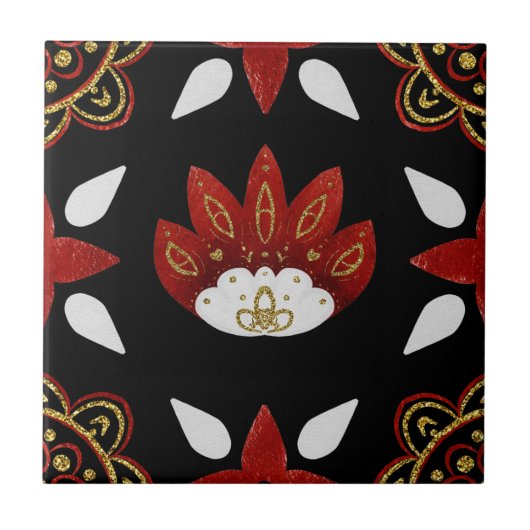 Nordic Red Gold Scandinavian Graphic Black Tegeltje (Voorkant)