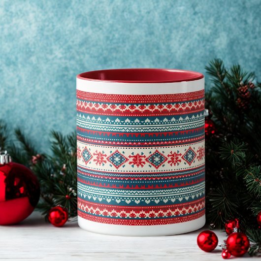 Nordic Red Navy Ugly Christmas Sweater Holiday Mok