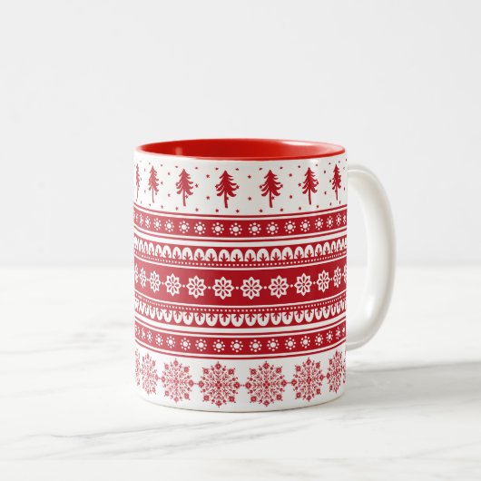 Nordic Red Pattern Gift Scandinavische Kerst Mok (Voorkant rechts)