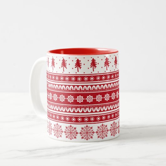 Nordic Red Pattern Gift Scandinavische Kerst Mok (Voorkant links)
