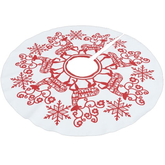 Nordic Red Reindeer en Snowflake Kerstmis Kerstboom Rok (Gekanteld)