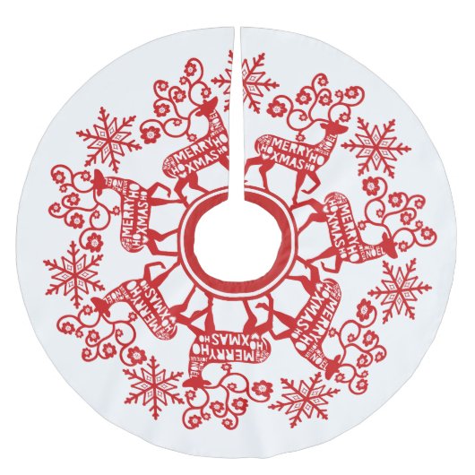 Nordic Red Reindeer en Snowflake Kerstmis Kerstboom Rok (Voorkant)