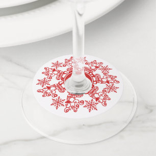 Nordic Red Reindeer en Snowflake Kerstmis Wijnglaslabel