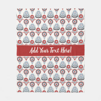 Nordic Red White Blue Charcoal Grey Flowers Fleece Deken