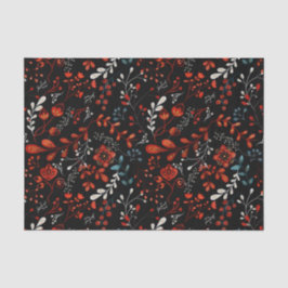 Nordic Red White Blue Floral Waterverf Tissuepapier