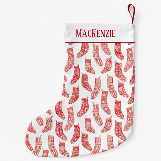 Nordic Red & White Custom Name kerststop Kleine Kerstsok (Achterkant)