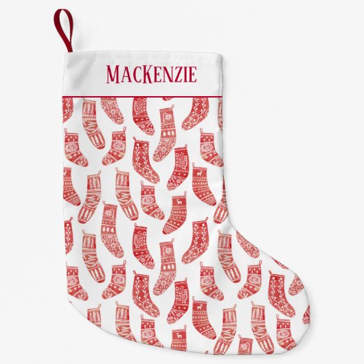 Nordic Red & White Custom Name kerststop Kleine Kerstsok (Voorkant)