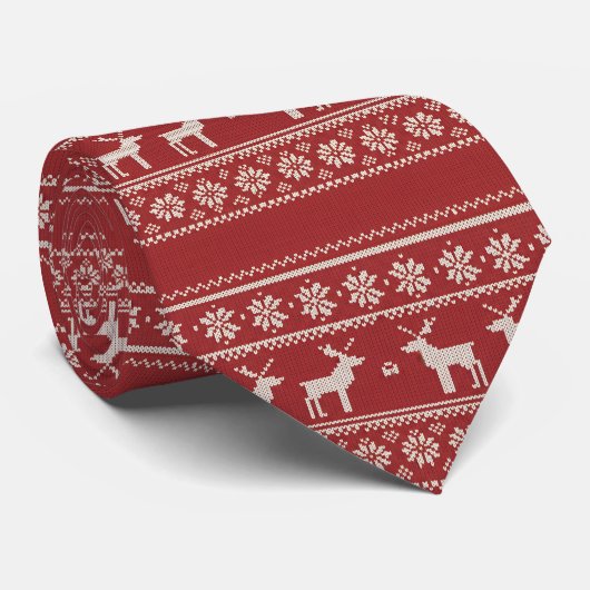 Nordic Reindeer Christmas Knit Personalized Stropdas (Opgerold)