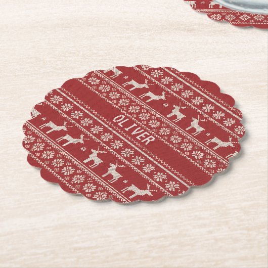 Nordic Reindeer Christmas Personalized  Kartonnen Onderzetters (Gekanteld)