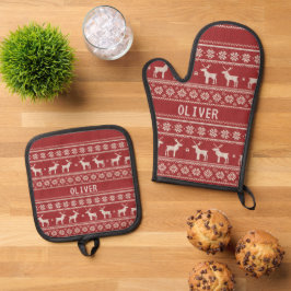 Nordic Reindeer Christmas Personalized  Ovenwant & Pannenlap Set