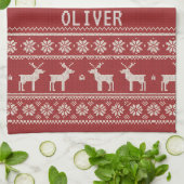 Nordic Reindeer Christmas Personalized  Theedoek (Gevouwen)