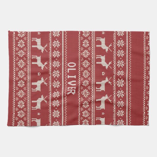 Nordic Reindeer Christmas Personalized  Theedoek (Horizontaal)