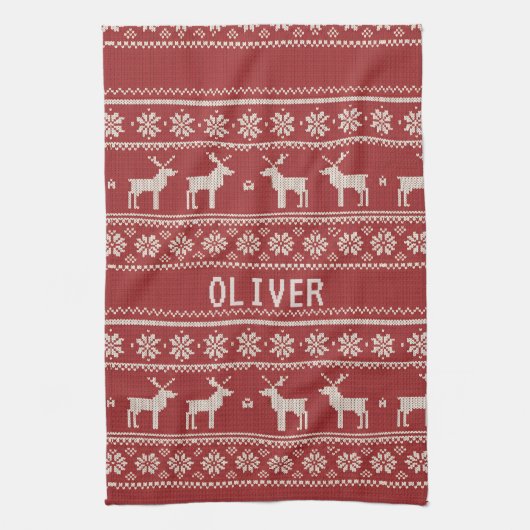 Nordic Reindeer Christmas Personalized  Theedoek (Verticaal)