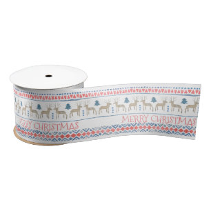 Nordic Reindeer Fairisle Merry Kerstmis Satijnen Lint