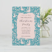 Nordic Reindeer Floral | Blush on Teal Christmas Kaart (Staand voorkant)